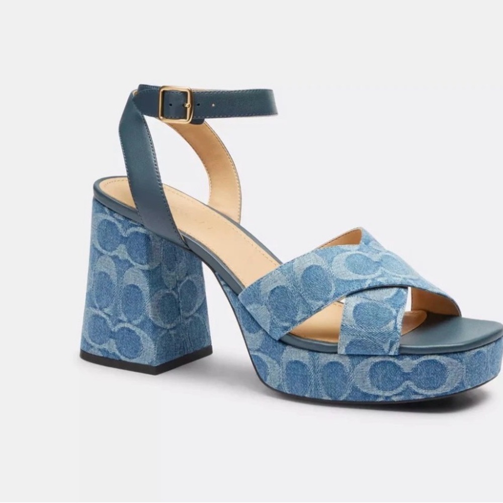 Coach Denim Blue Platform Sandal with Ankle Strap